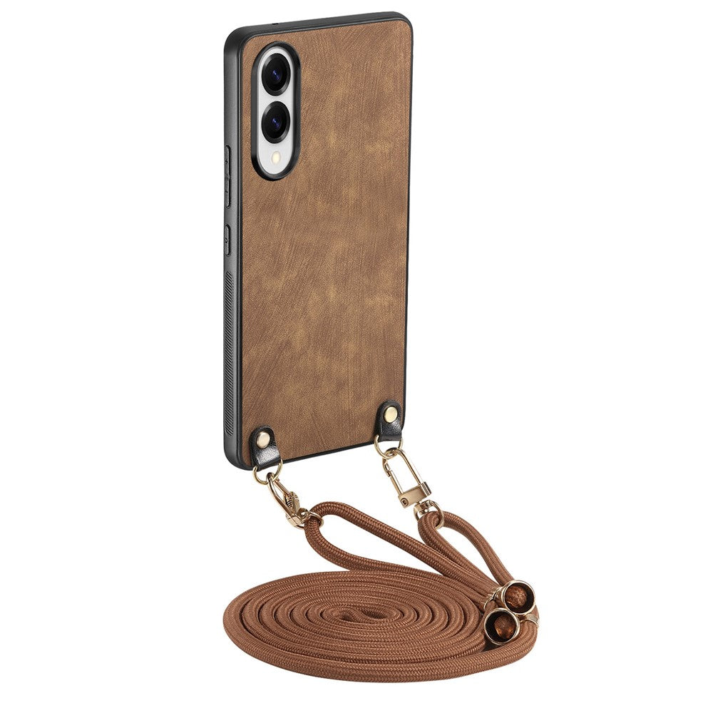 For Samsung Galaxy S25 Edge Retro Leather Phone Back Cover with Adjustable Strap