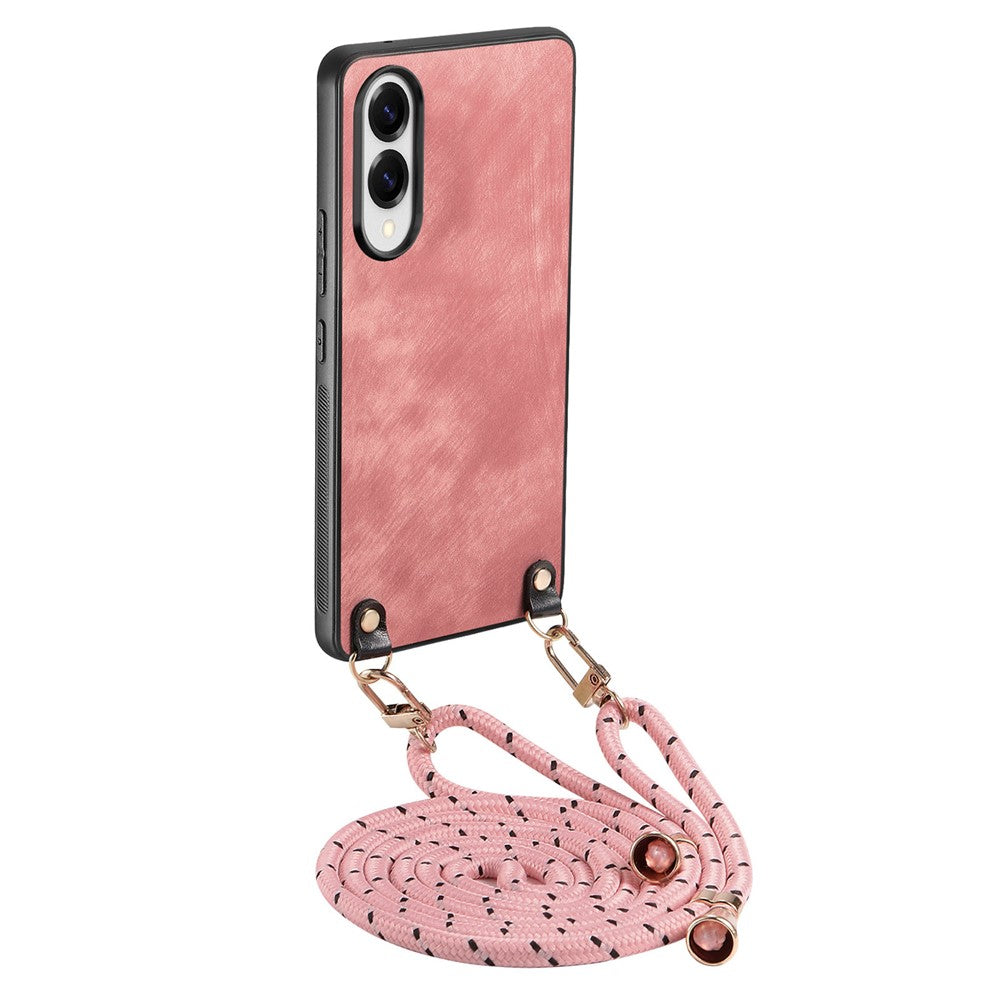 For Samsung Galaxy S25 Edge Retro Leather Phone Back Cover with Adjustable Strap