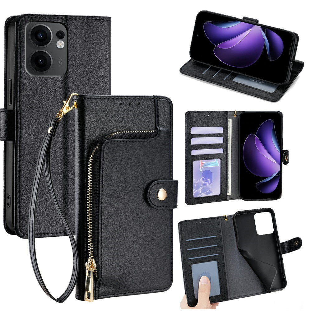 For Oppo Reno13 F 5G (Reno 13 FS 5G) / 4G Case Zipper Pocket PU Leather Wallet Flip Phone Cover