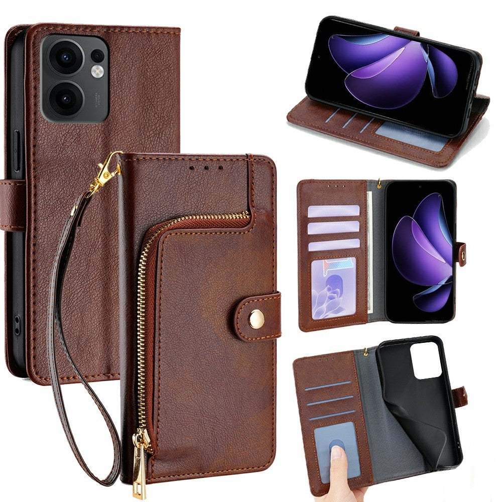 For Oppo Reno13 F 5G (Reno 13 FS 5G) / 4G Case Zipper Pocket PU Leather Wallet Flip Phone Cover