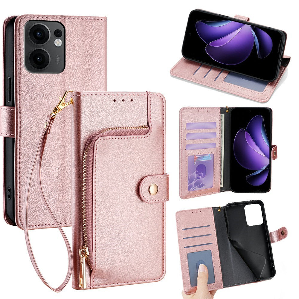 For Oppo Reno13 F 5G (Reno 13 FS 5G) / 4G Case Zipper Pocket PU Leather Wallet Flip Phone Cover