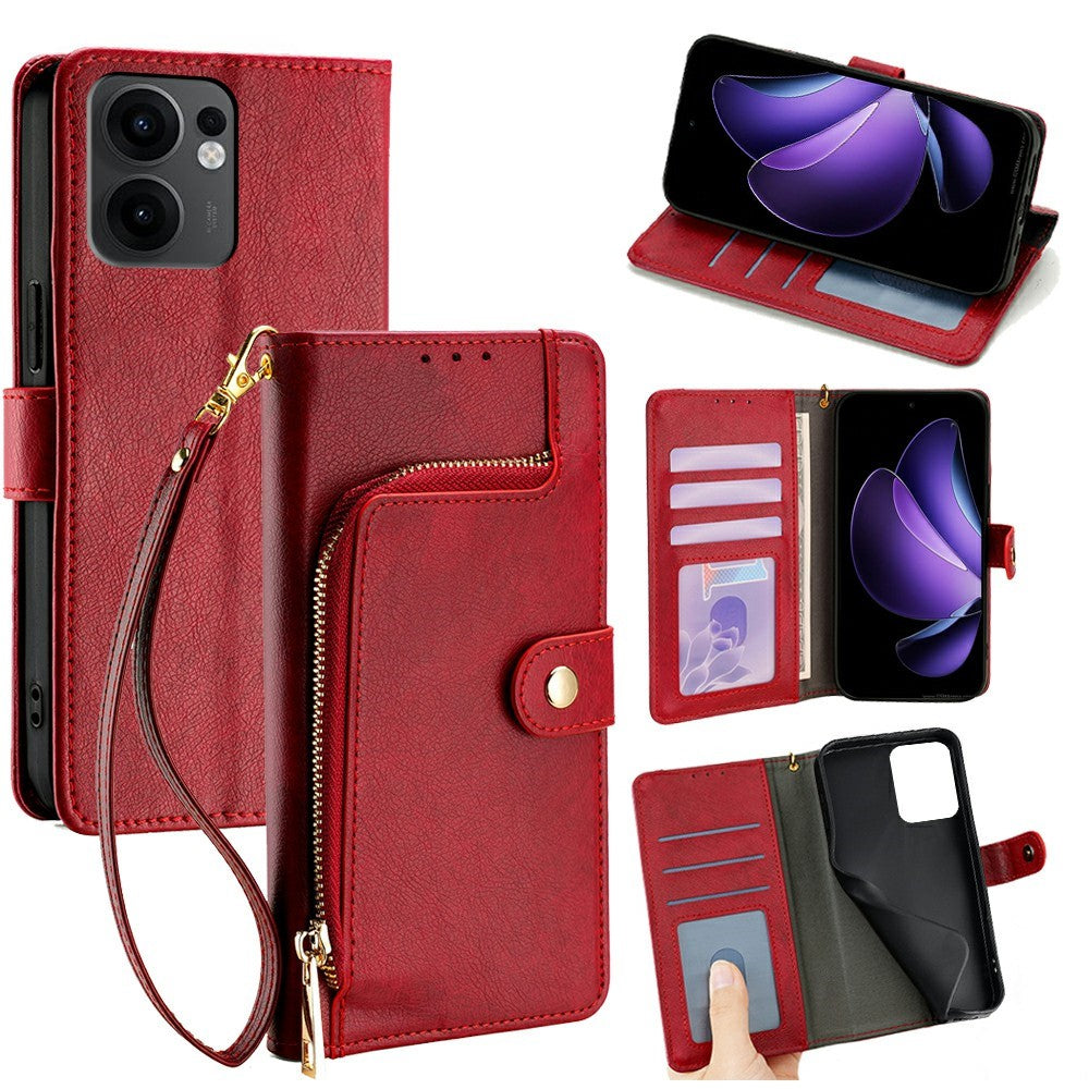 For Oppo Reno13 F 5G (Reno 13 FS 5G) / 4G Case Zipper Pocket PU Leather Wallet Flip Phone Cover