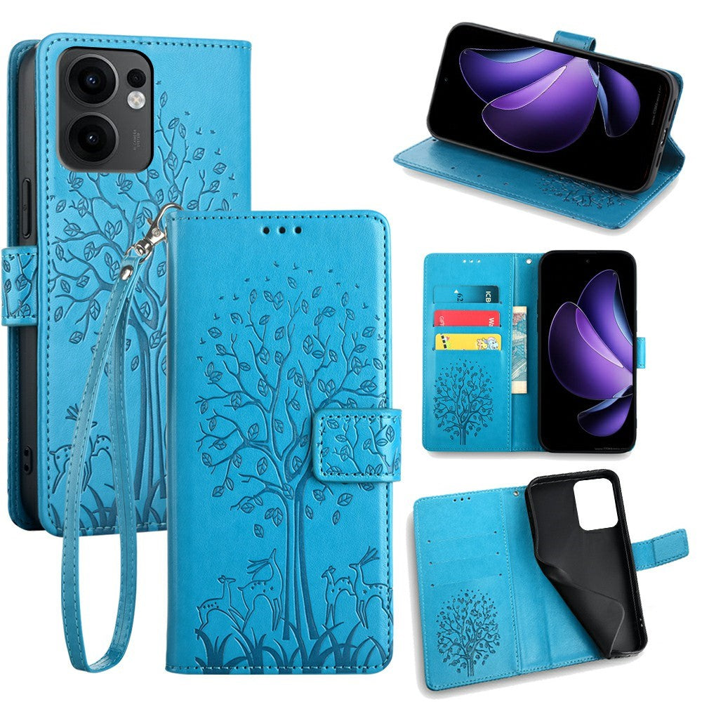 For Oppo Reno13 F 5G (Reno 13 FS 5G) / 4G Case PU Leather Wallet Phone Cover Tree Deer Imprinted