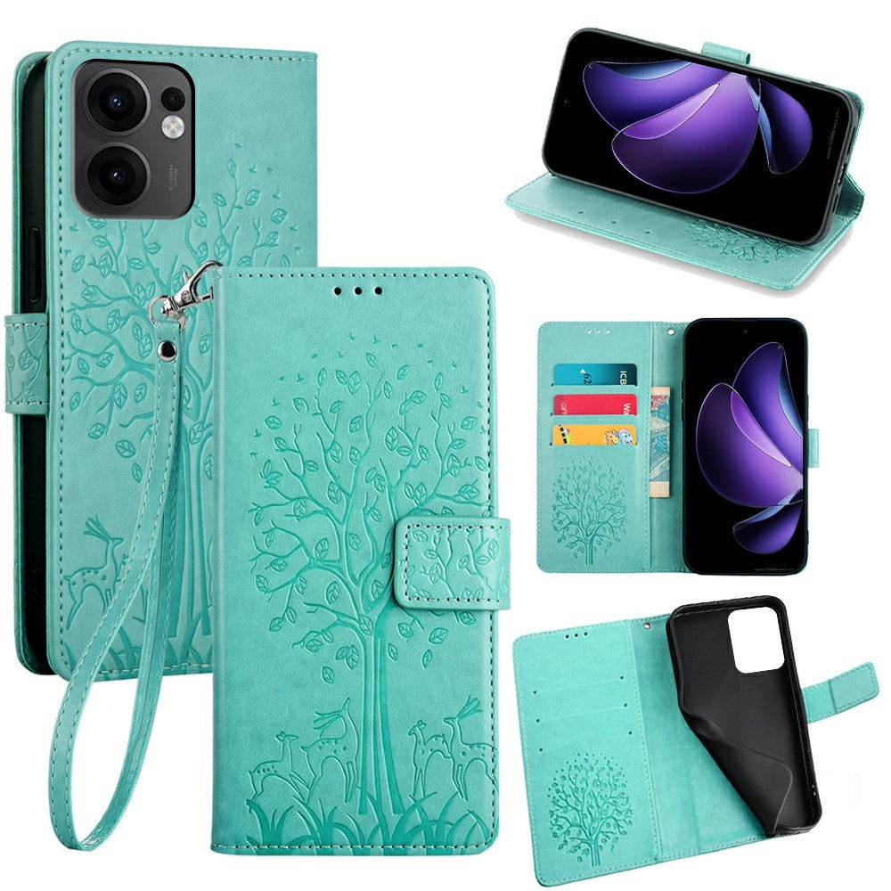 For Oppo Reno13 F 5G (Reno 13 FS 5G) / 4G Case PU Leather Wallet Phone Cover Tree Deer Imprinted
