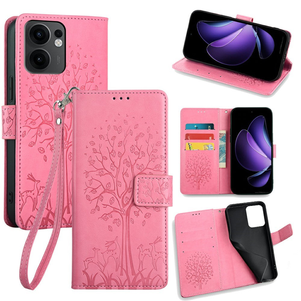 For Oppo Reno13 F 5G (Reno 13 FS 5G) / 4G Case PU Leather Wallet Phone Cover Tree Deer Imprinted