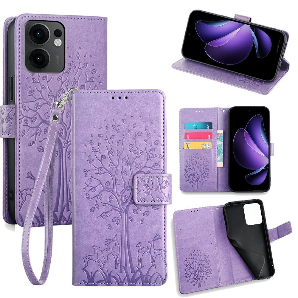 For Oppo Reno13 F 5G (Reno 13 FS 5G) / 4G Case PU Leather Wallet Phone Cover Tree Deer Imprinted