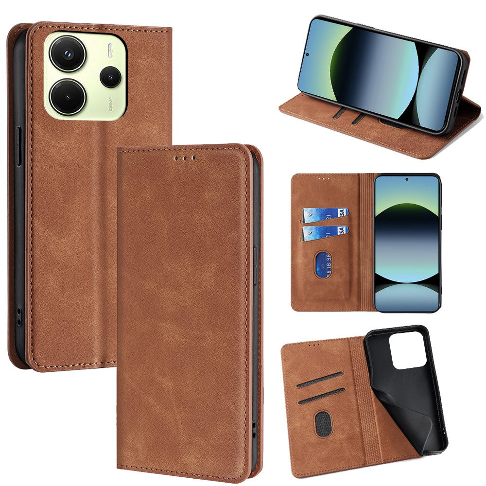 For Xiaomi Redmi Note 14 4G (163.25mm) Card Holder Case PU Leather Magnetic Closing Phone Cover