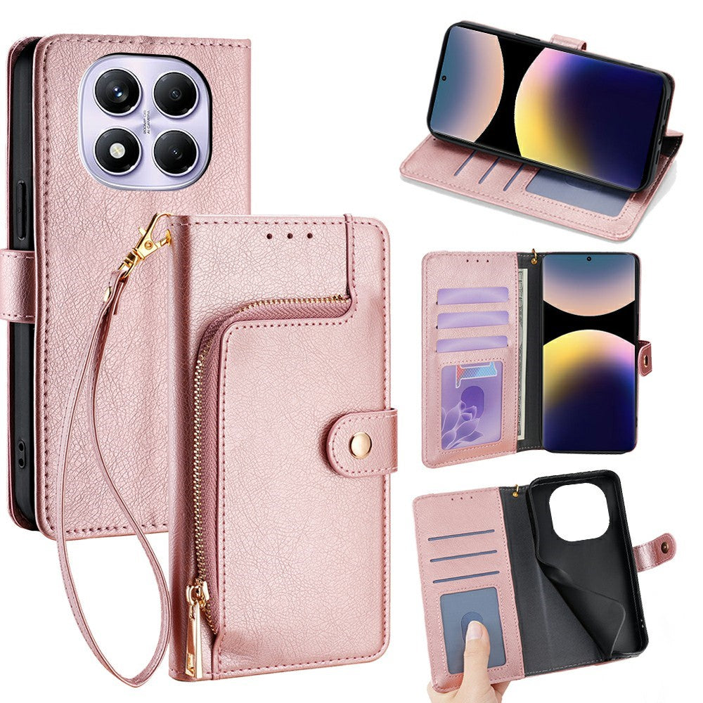 For Xiaomi Redmi Note 14 Pro 4G Case Zipper Pocket PU Leather Wallet Flip Phone Cover