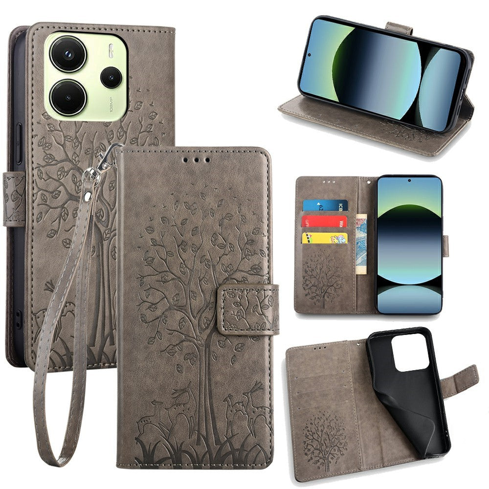 For Xiaomi Redmi Note 14 4G (163.25mm) Case PU Leather Wallet Phone Cover Tree Deer Imprinted