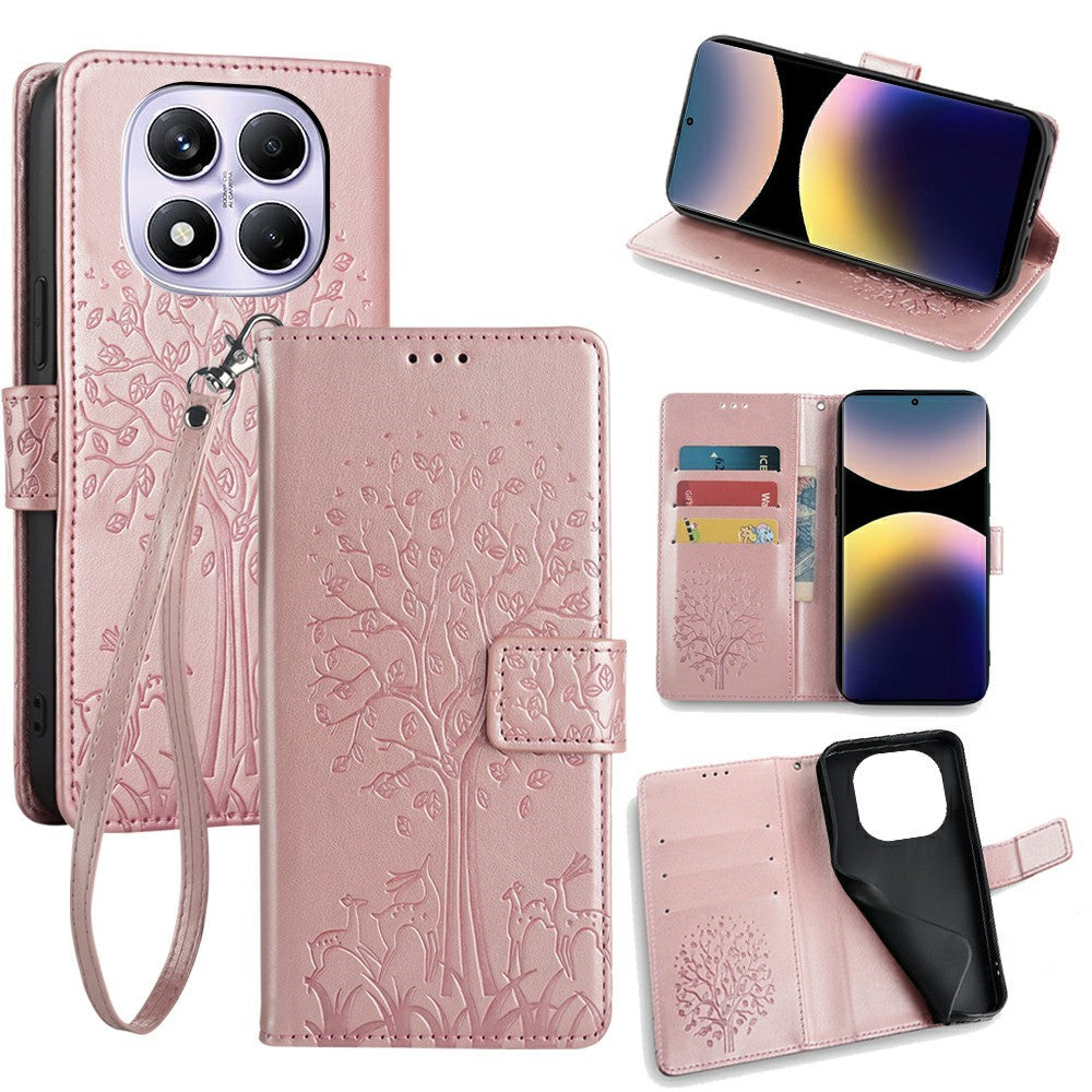 For Xiaomi Redmi Note 14 Pro 4G Case PU Leather Wallet Phone Cover Tree Deer Imprinted