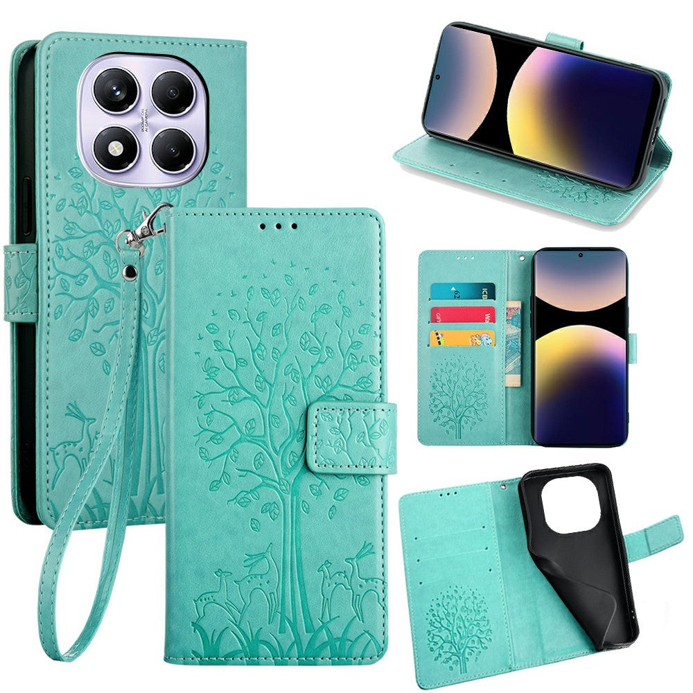 For Xiaomi Redmi Note 14 Pro 4G Case PU Leather Wallet Phone Cover Tree Deer Imprinted