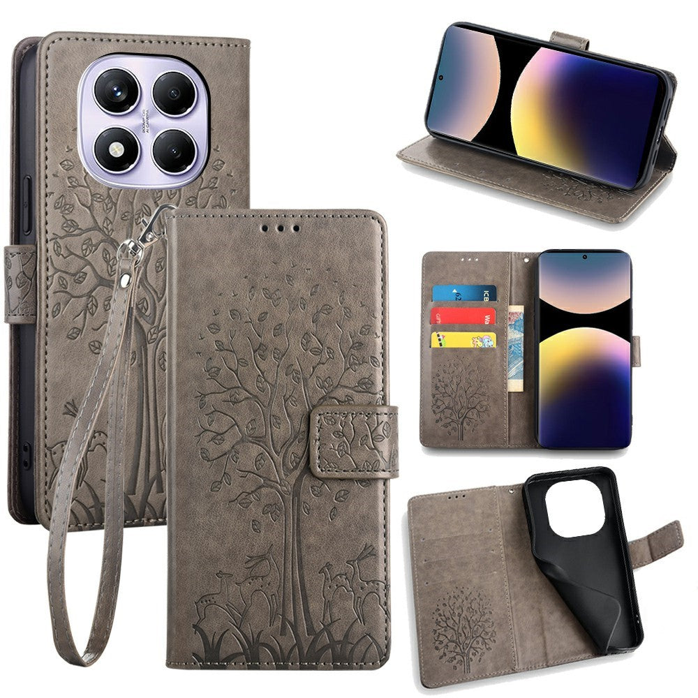 For Xiaomi Redmi Note 14 Pro 4G Case PU Leather Wallet Phone Cover Tree Deer Imprinted