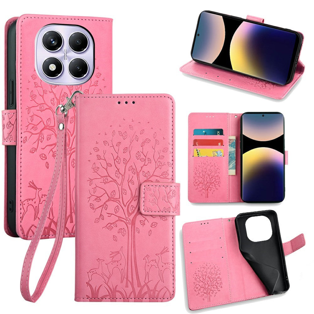 For Xiaomi Redmi Note 14 Pro 4G Case PU Leather Wallet Phone Cover Tree Deer Imprinted