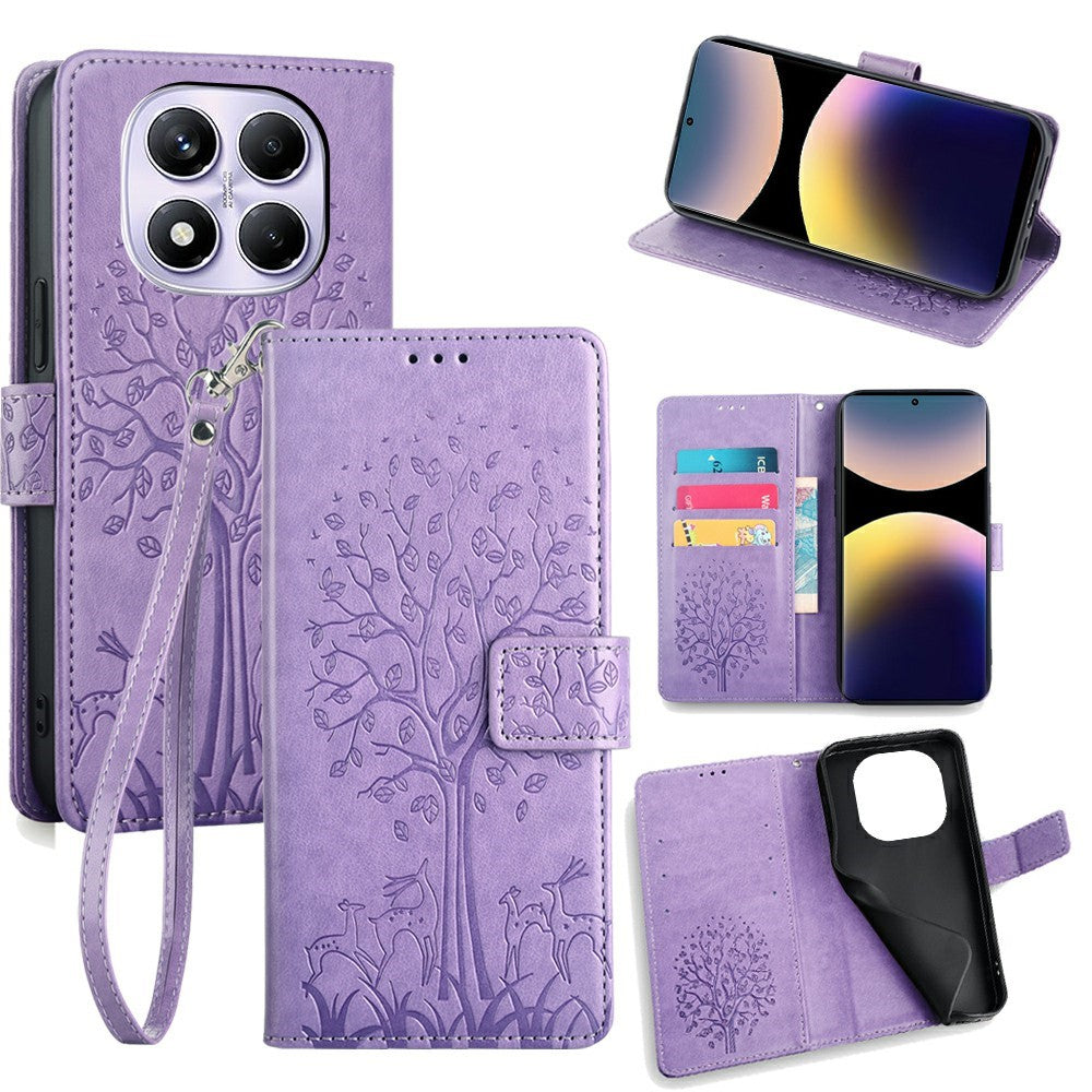 For Xiaomi Redmi Note 14 Pro 4G Case PU Leather Wallet Phone Cover Tree Deer Imprinted