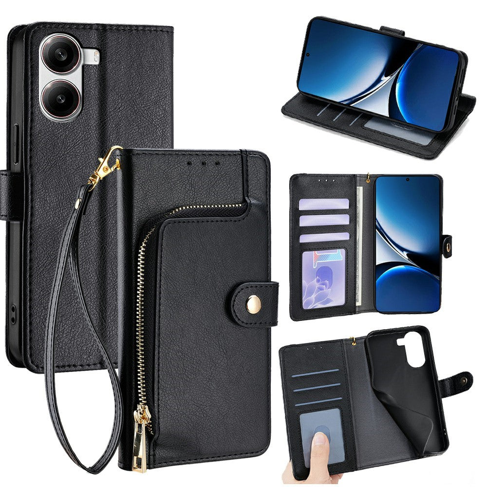 For Xiaomi Redmi Turbo 4 5G / Poco X7 Pro 5G Case Zipper Pocket PU Leather Wallet Flip Phone Cover