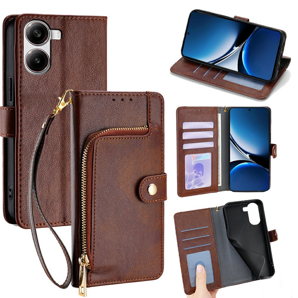 For Xiaomi Redmi Turbo 4 5G / Poco X7 Pro 5G Case Zipper Pocket PU Leather Wallet Flip Phone Cover