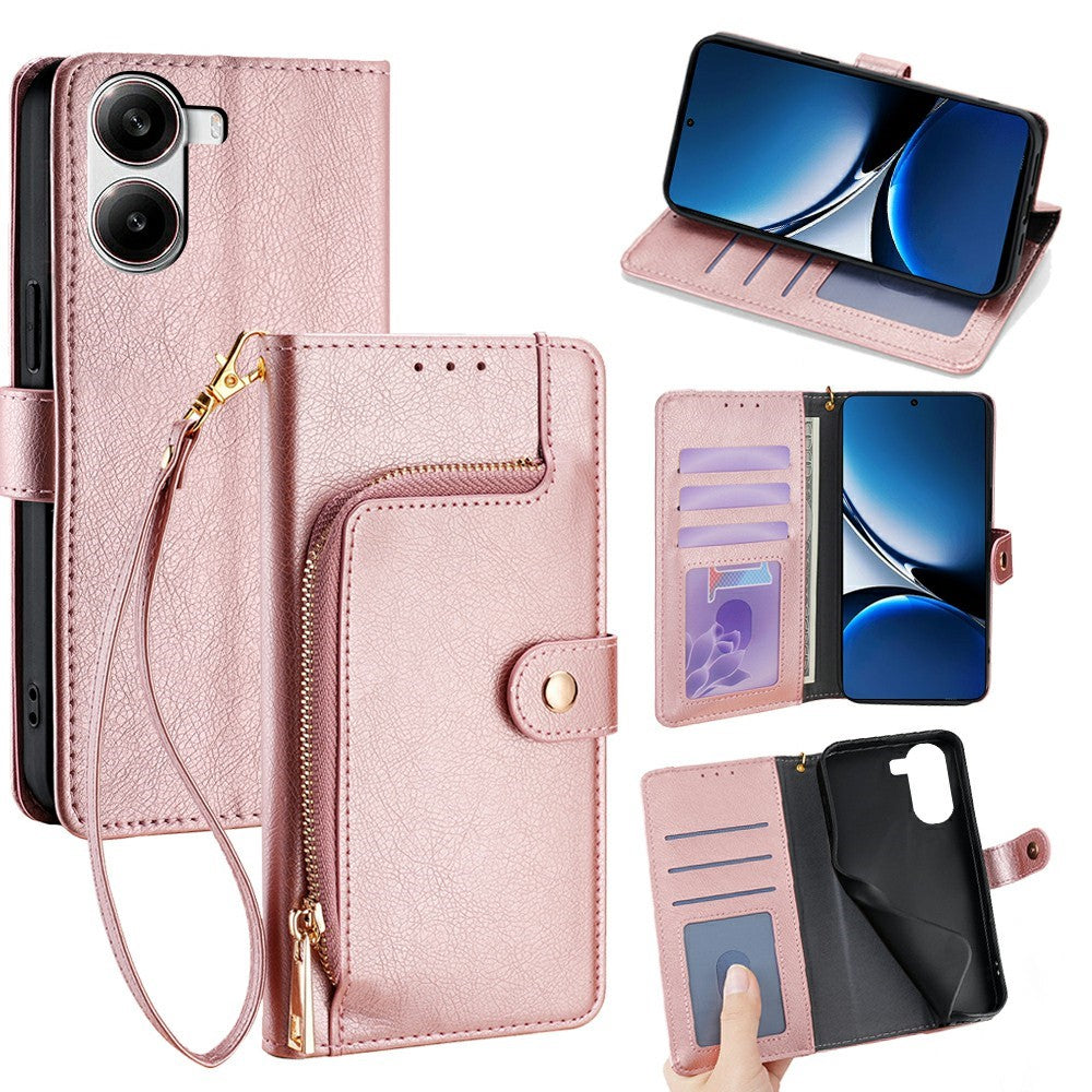For Xiaomi Redmi Turbo 4 5G / Poco X7 Pro 5G Case Zipper Pocket PU Leather Wallet Flip Phone Cover
