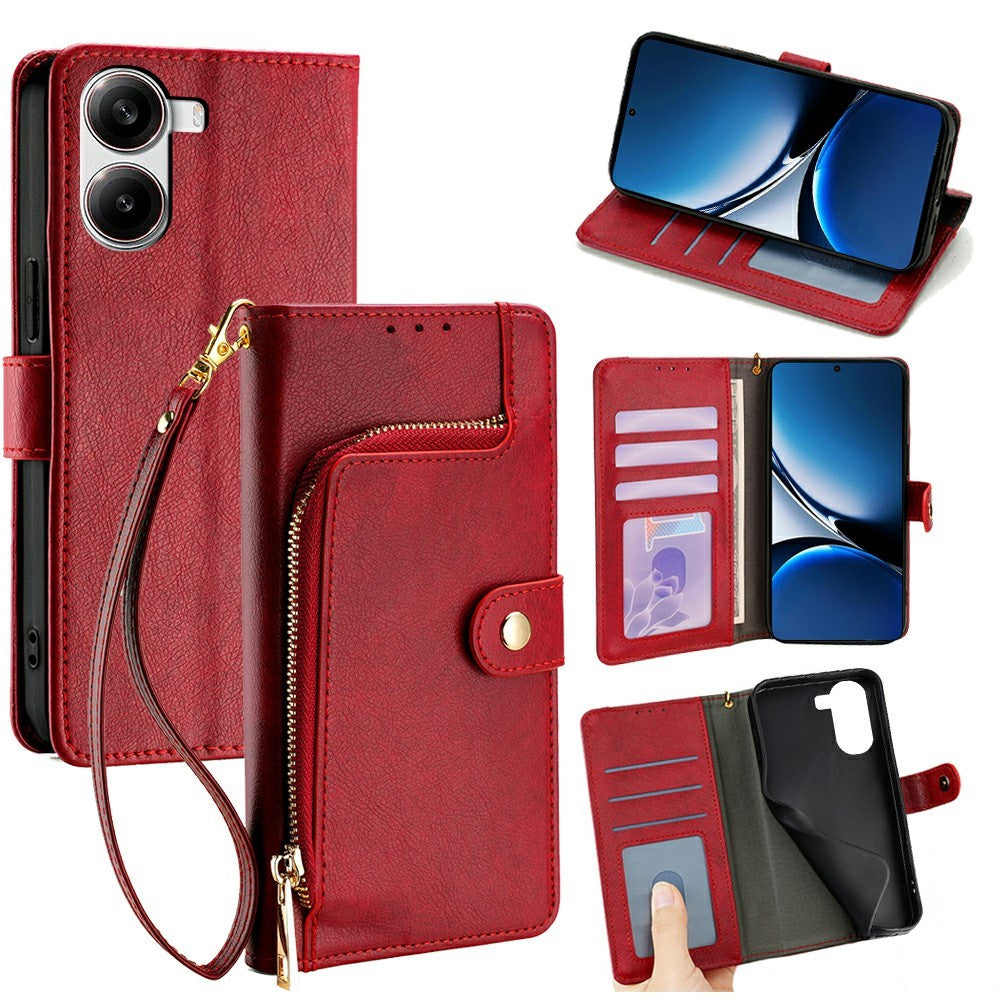 For Xiaomi Redmi Turbo 4 5G / Poco X7 Pro 5G Case Zipper Pocket PU Leather Wallet Flip Phone Cover