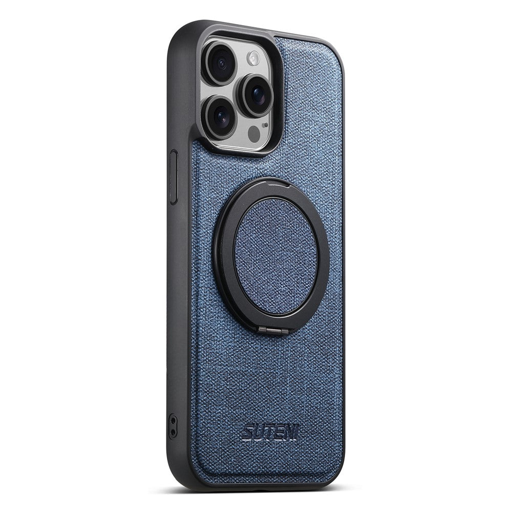 SUTENI G3 For iPhone 14 Pro Magnetic Case Rotating Ring Kickstand Jeans Texture PU TPU Phone Back Cover