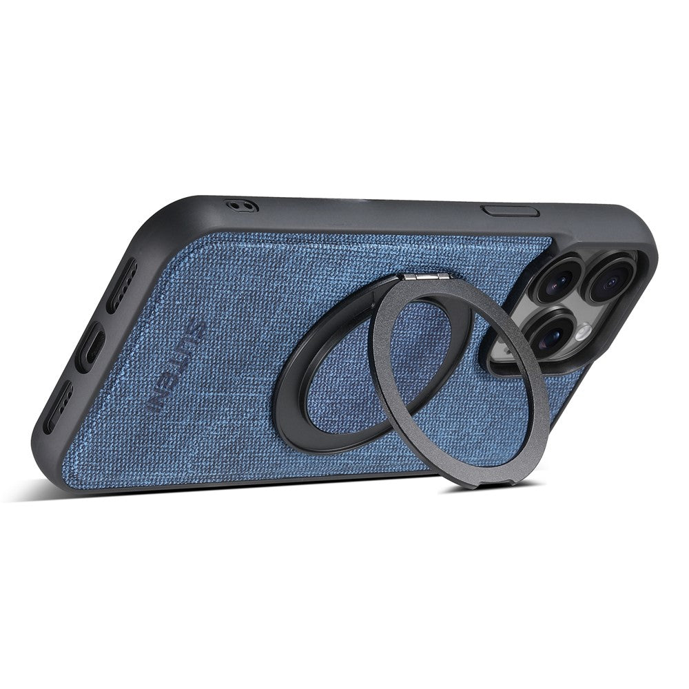 SUTENI G3 For iPhone 14 Pro Magnetic Case Rotating Ring Kickstand Jeans Texture PU TPU Phone Back Cover