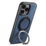 SUTENI G3 For iPhone 14 Pro Magnetic Case Rotating Ring Kickstand Jeans Texture PU TPU Phone Back Cover