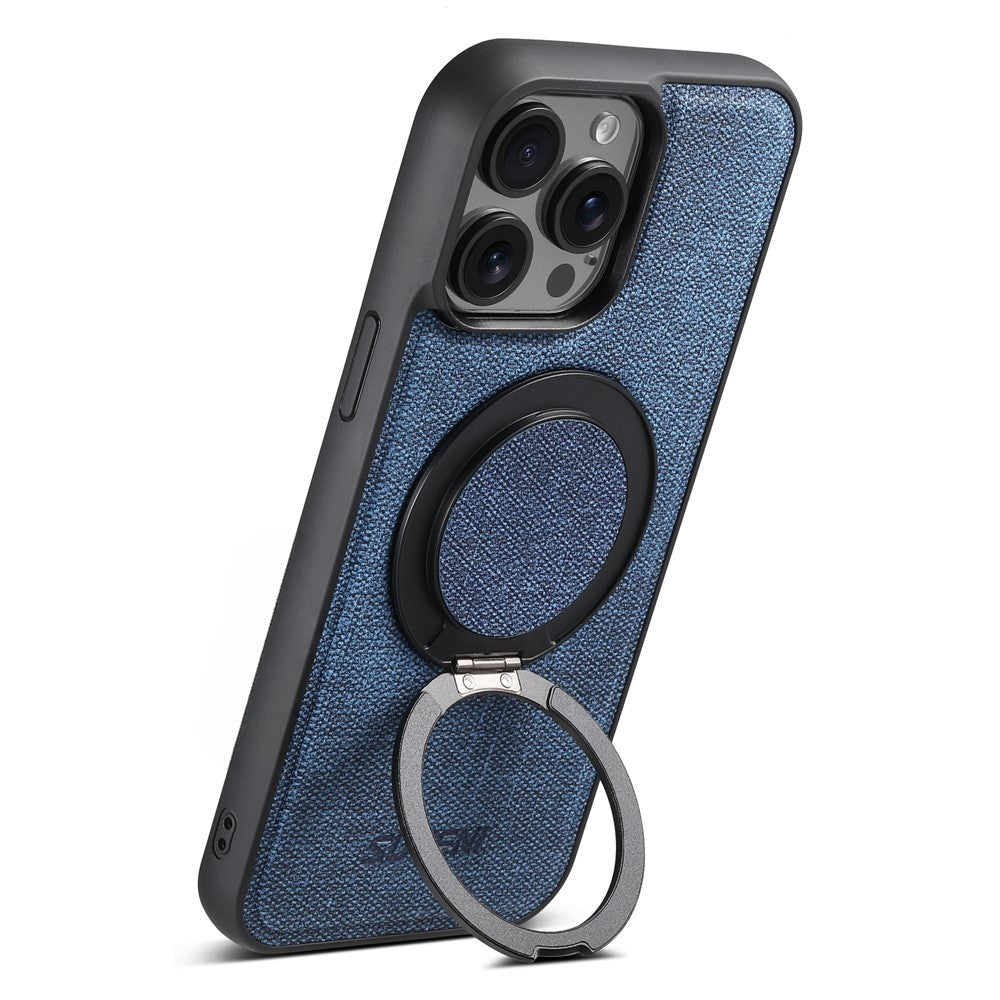 SUTENI G3 For iPhone 14 Pro Magnetic Case Rotating Ring Kickstand Jeans Texture PU TPU Phone Back Cover