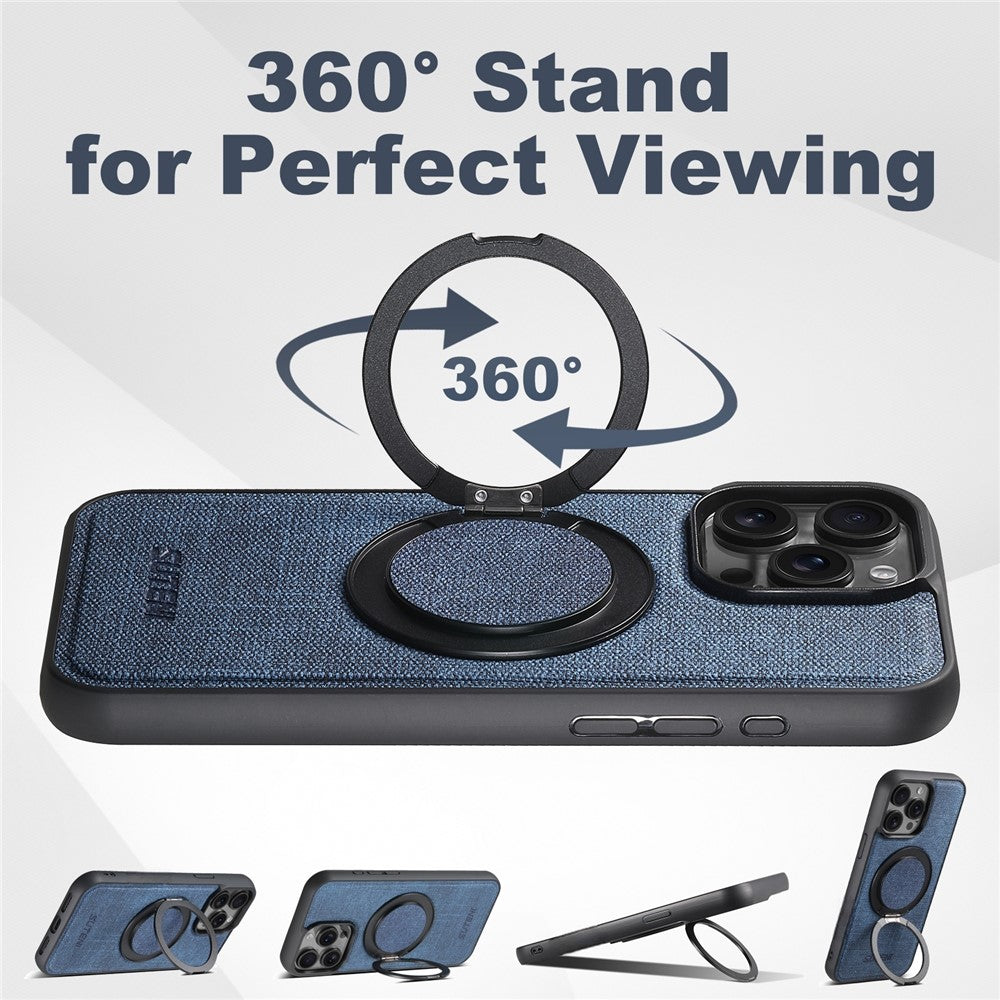 SUTENI G3 For iPhone 14 Pro Magnetic Case Rotating Ring Kickstand Jeans Texture PU TPU Phone Back Cover