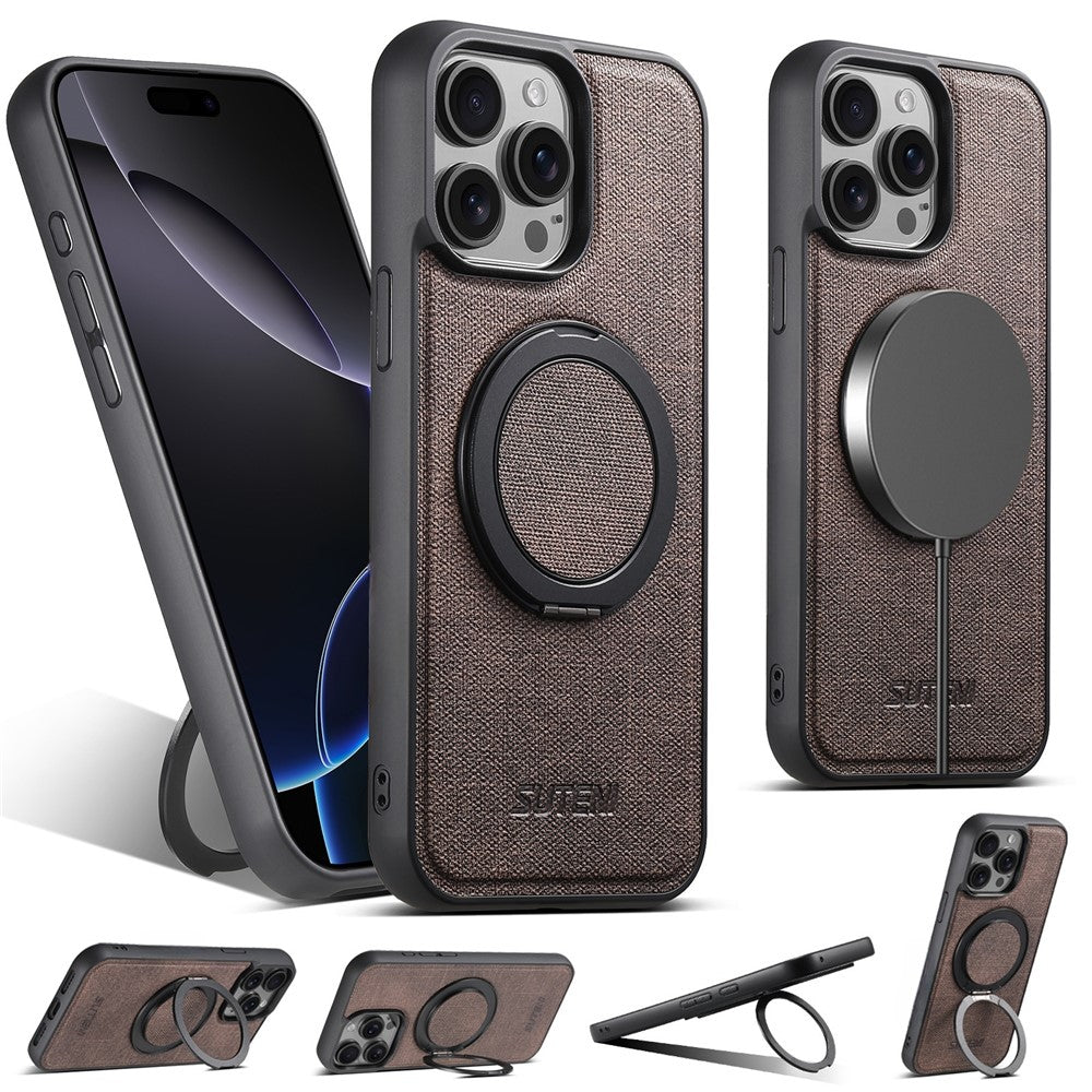 SUTENI G3 Til iPhone 15 Pro Max Magnetisk Cover Drejelig Ring Kickstand Jeans Tekstur PU TPU Telefon Bagcover