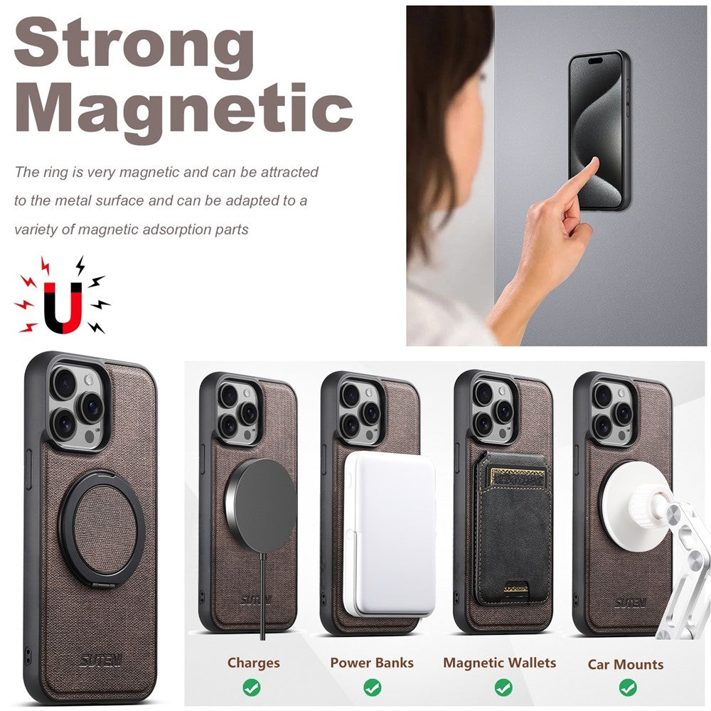 SUTENI G3 Til iPhone 15 Pro Max Magnetisk Cover Drejelig Ring Kickstand Jeans Tekstur PU TPU Telefon Bagcover