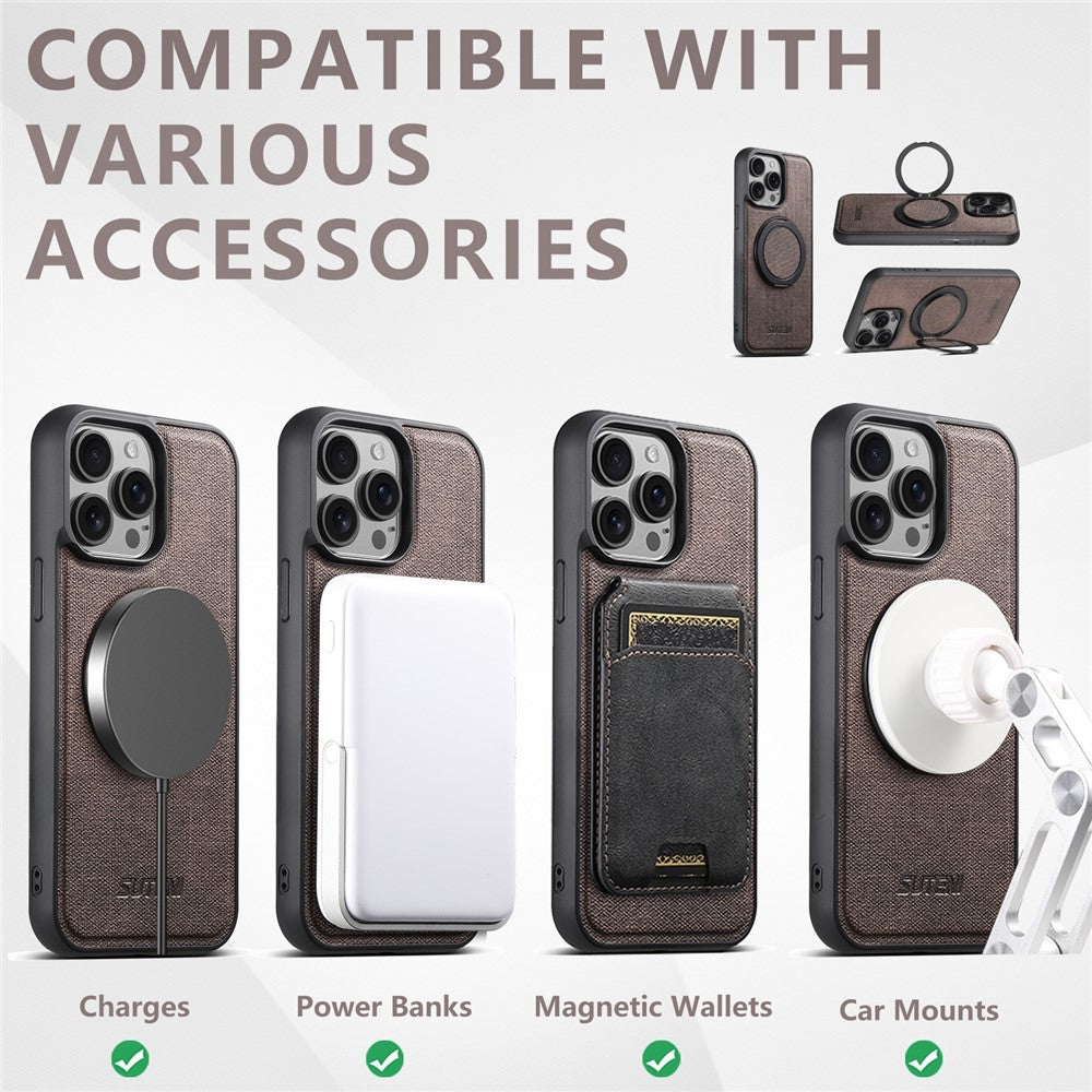 SUTENI G3 Til iPhone 15 Pro Max Magnetisk Cover Drejelig Ring Kickstand Jeans Tekstur PU TPU Telefon Bagcover