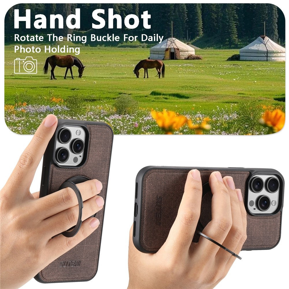 SUTENI G3 Til iPhone 15 Pro Max Magnetisk Cover Drejelig Ring Kickstand Jeans Tekstur PU TPU Telefon Bagcover
