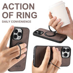 SUTENI G3 Til iPhone 15 Pro Max Magnetisk Cover Drejelig Ring Kickstand Jeans Tekstur PU TPU Telefon Bagcover