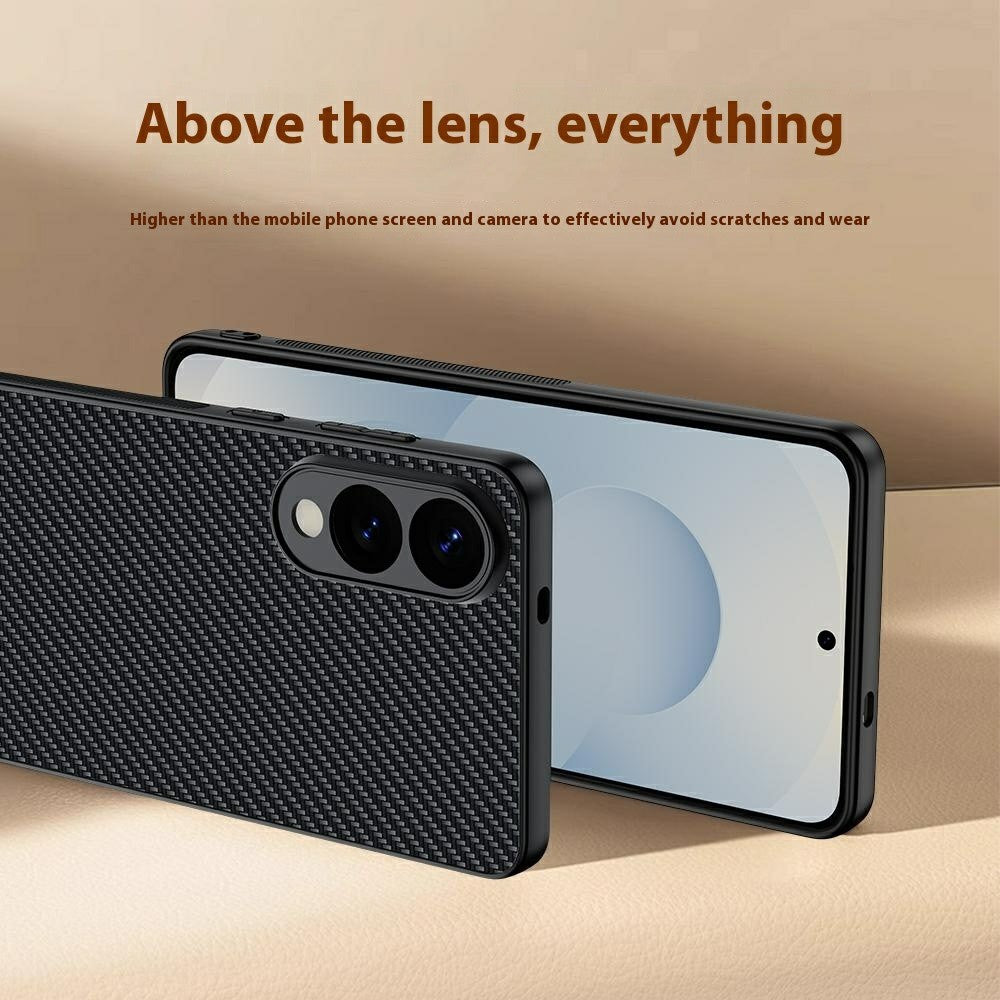 For Samsung Galaxy S25 Edge Case Leather + PC Hard Phone Cover Carbon Fiber Texture