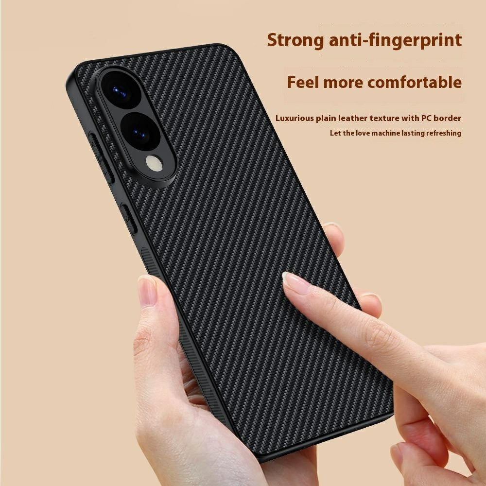 For Samsung Galaxy S25 Edge Case Leather + PC Hard Phone Cover Carbon Fiber Texture