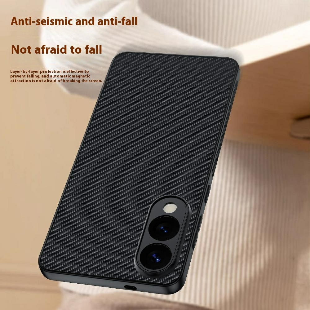 For Samsung Galaxy S25 Edge Case Leather + PC Hard Phone Cover Carbon Fiber Texture