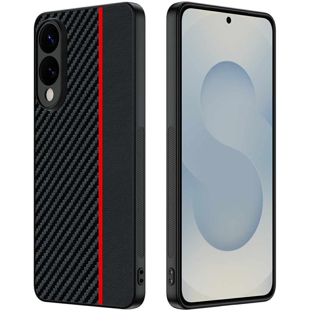 For Samsung Galaxy S25 Edge Case Leather + PC Hard Phone Cover Carbon Fiber Texture