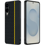 For Samsung Galaxy S25 Edge Case Leather + PC Hard Phone Cover Carbon Fiber Texture