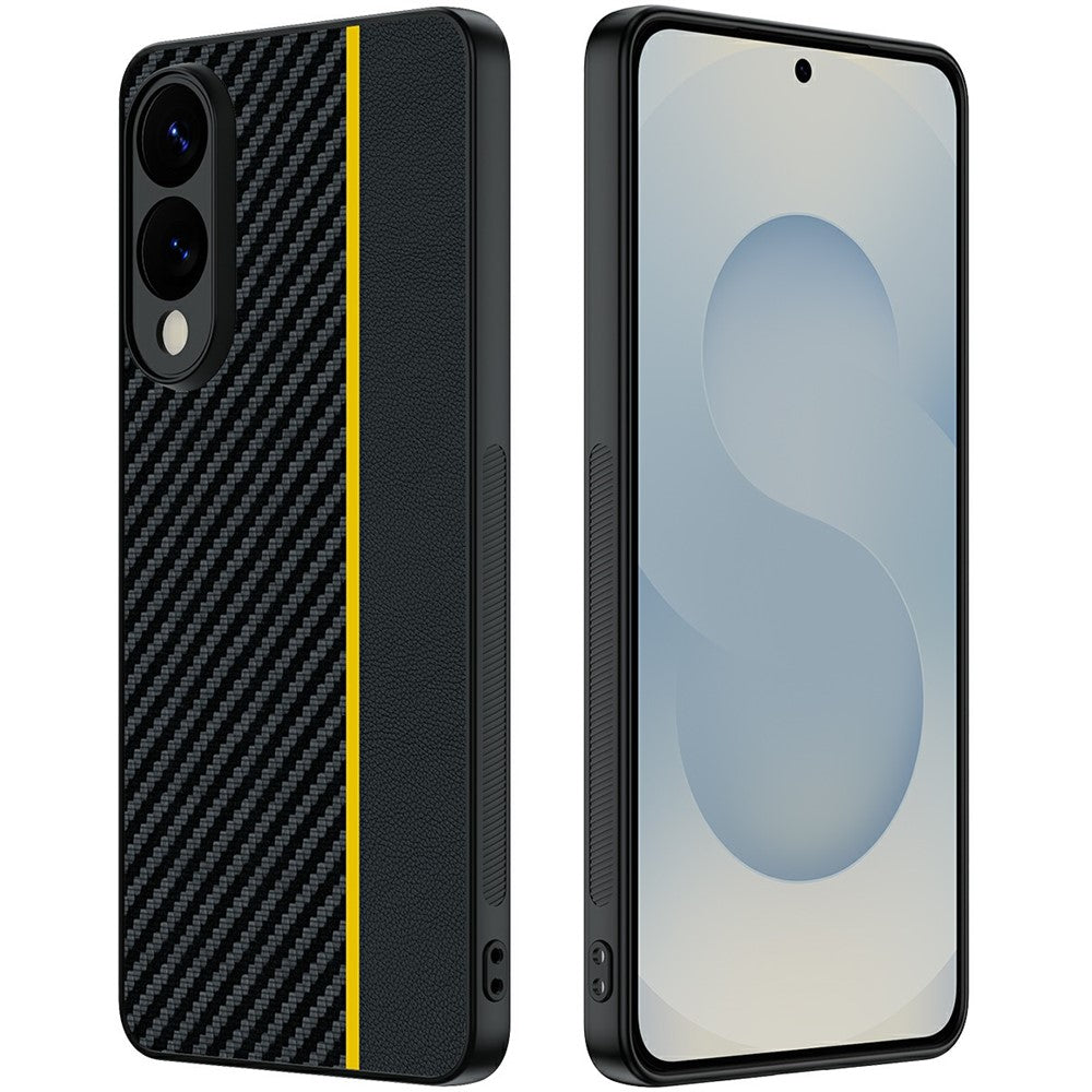 For Samsung Galaxy S25 Edge Case Leather + PC Hard Phone Cover Carbon Fiber Texture
