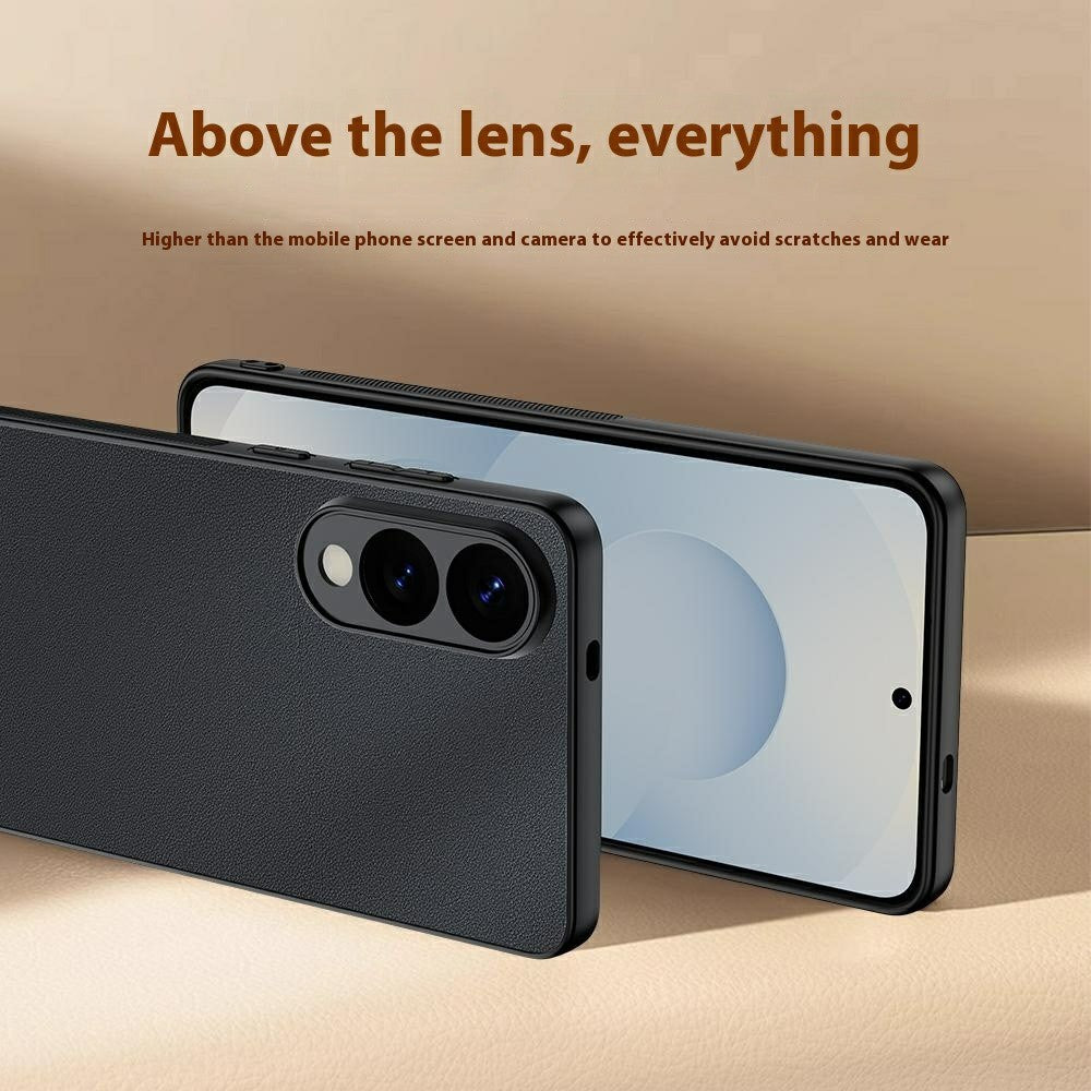 For Samsung Galaxy S25 Edge Case PU Leather Coated PC + TPU Anti-Drop Phone Cover