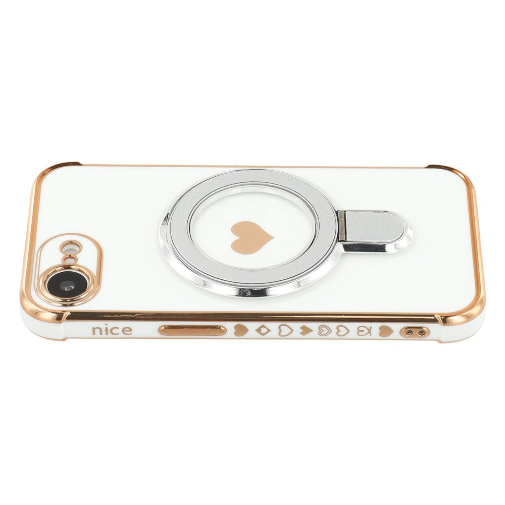 For iPhone 17th / 16th Case Kickstand Electroplating Love Printing TPU Back Cover