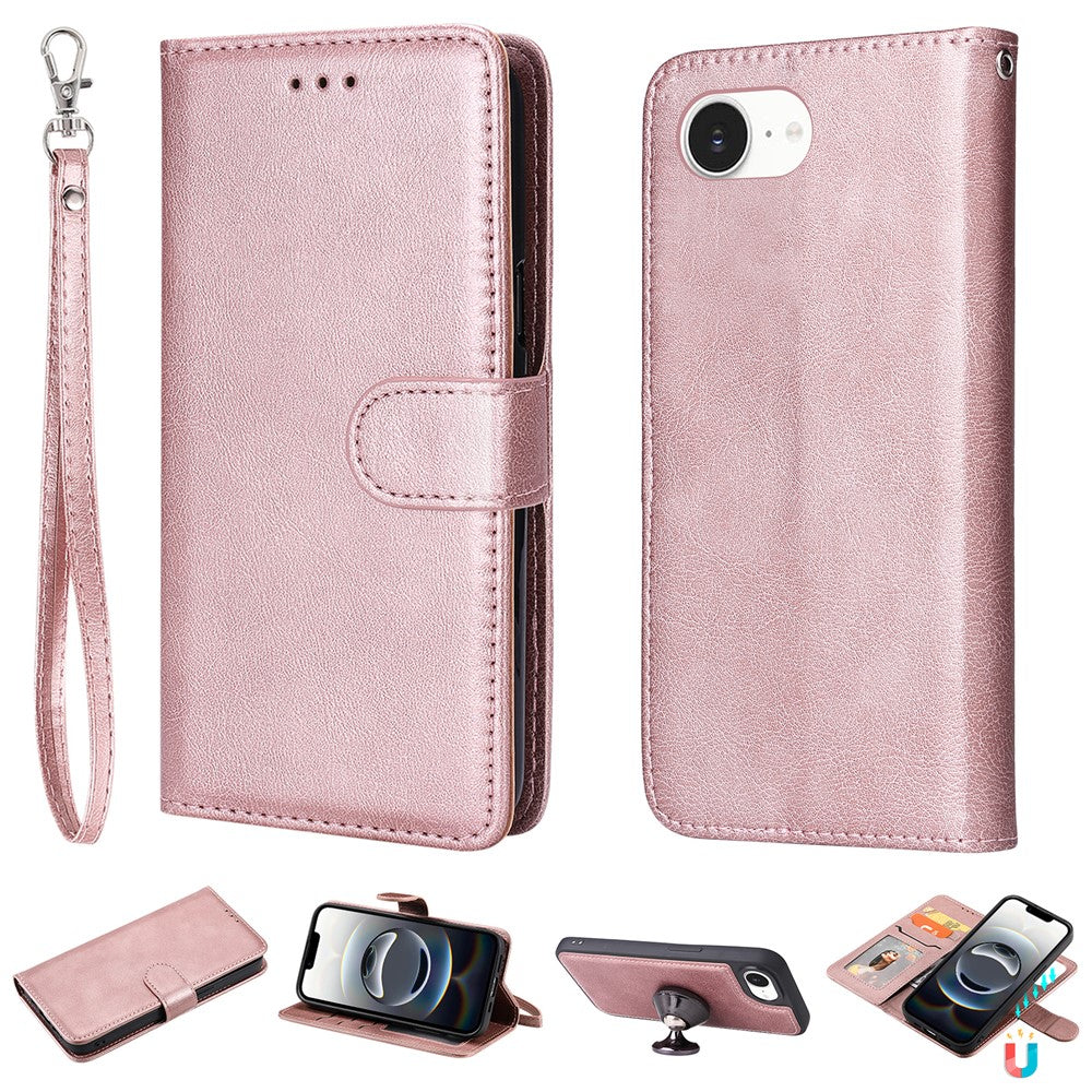 For iPhone 17th / 16th Case 2 in 1 Detachable Magnetic Leather Wallet Mobile Cover with Strap