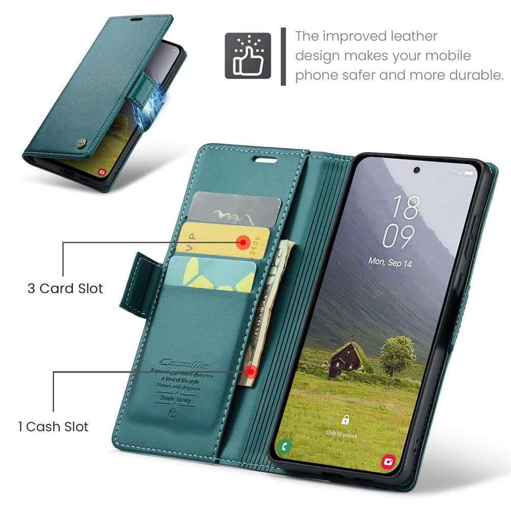 CASEME Til Samsung Galaxy S25 Edge Etui 023-serien RFID-blokerende Læder Pung Stativ Telefoncover