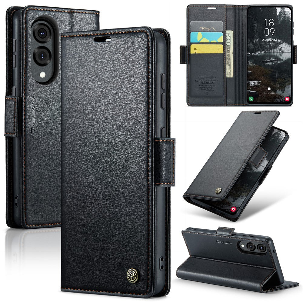 CASEME Til Samsung Galaxy S25 Edge Etui 023-serien RFID-blokerende Læder Pung Stativ Telefoncover