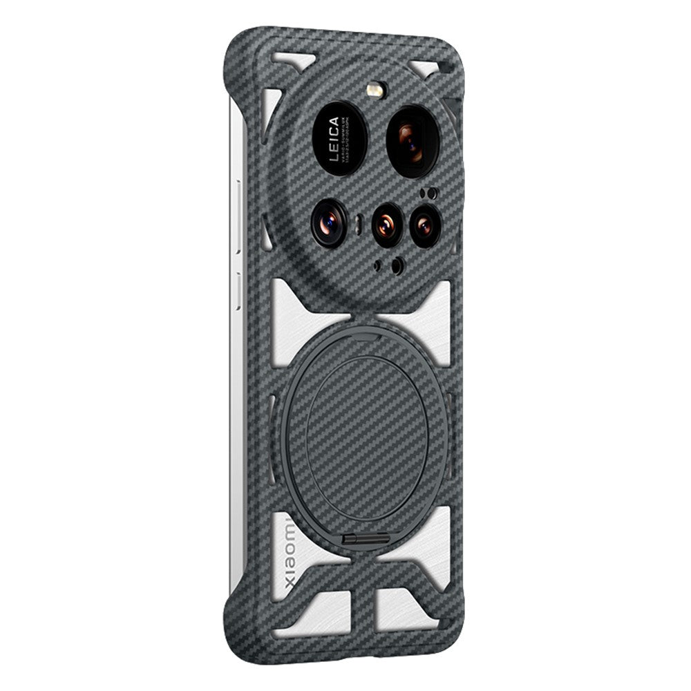 For Xiaomi 15 Ultra Case with Kickstand Heat Dissipation Hard PC Phone Back Cover Carbon Fiber Texture