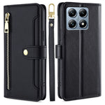 For Xiaomi 14T Pro Leather Case Zipper Pocket Wallet Phone Cover with 2 Straps