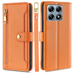 For Xiaomi 14T Pro Leather Case Zipper Pocket Wallet Phone Cover with 2 Straps