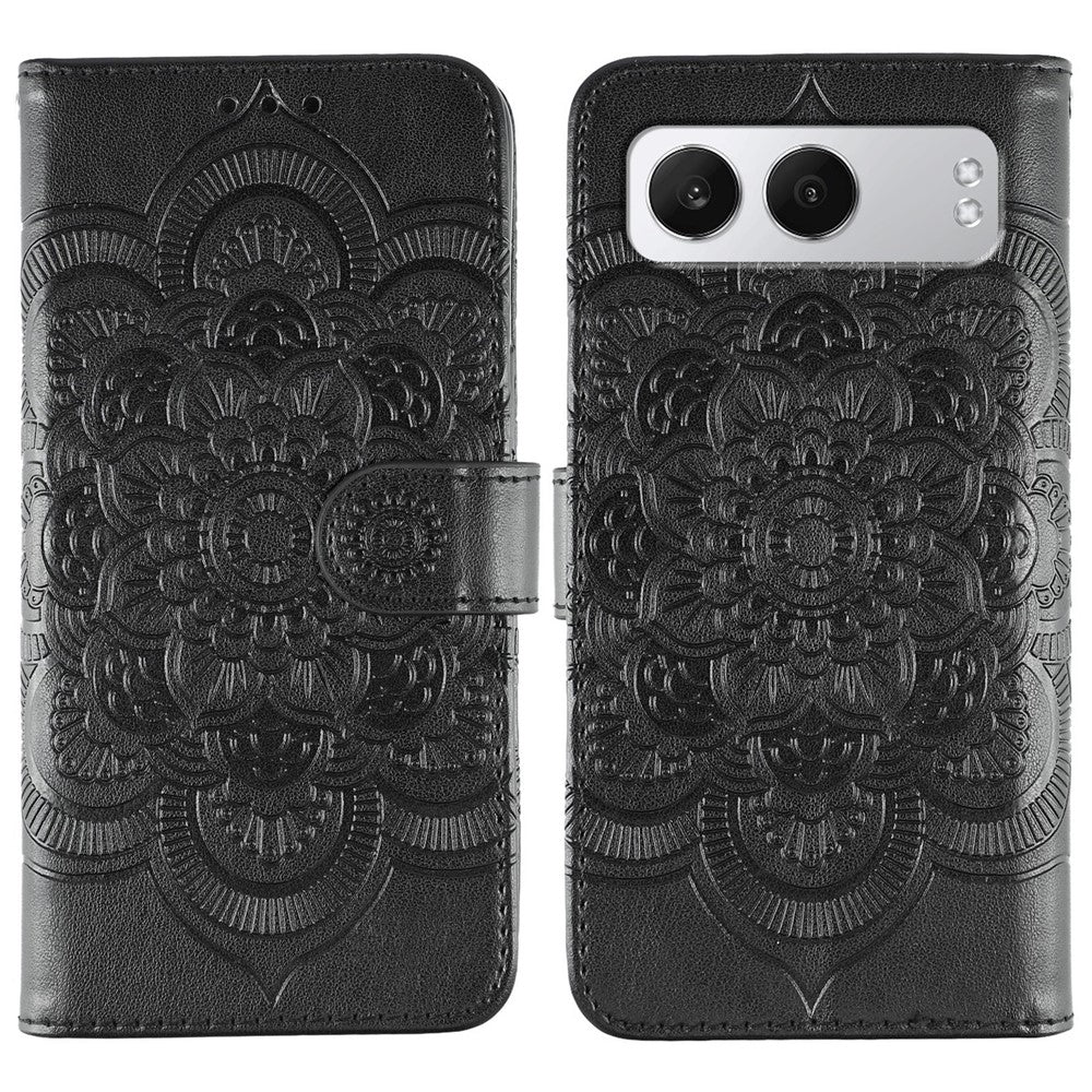 OnePlus Nord 4-skal i PU-läder med mandala-präglad design, plånboksfodral
