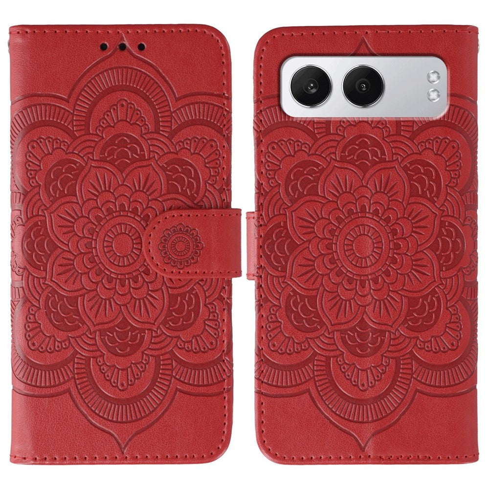 OnePlus Nord 4-skal i PU-läder med mandala-präglad design, plånboksfodral