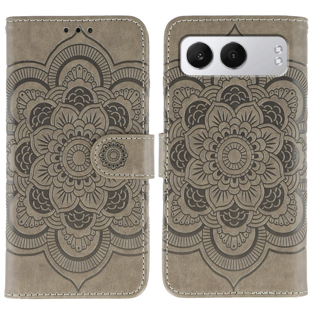 OnePlus Nord 4-skal i PU-läder med mandala-präglad design, plånboksfodral