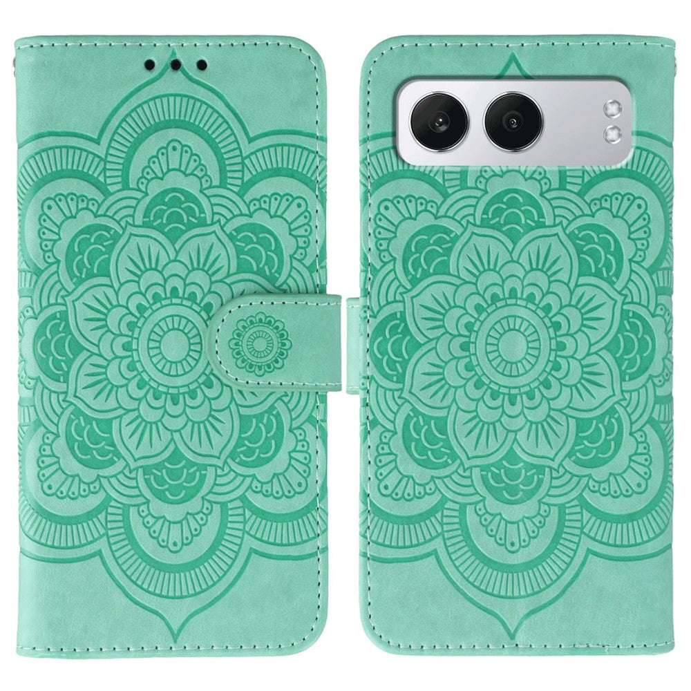 OnePlus Nord 4-skal i PU-läder med mandala-präglad design, plånboksfodral
